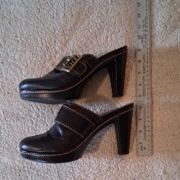 Coach Black Leather Mules with Gold Buckle - Picture 5 of 8